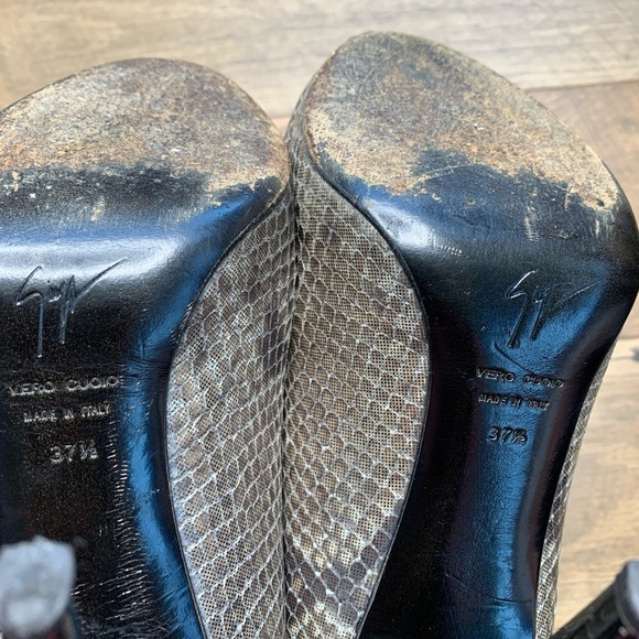 Giuseppe Zanotti Snakeskin Open Toe Animal Print Heels sz 37 - Picture 3 of 8